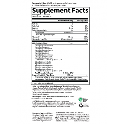 Garden of Life Dr. Formulated Organic Kids Probiotics 30 Chewables