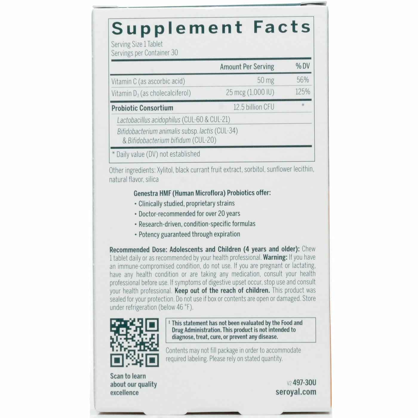 Seroyal Genestra HMF Fit For School Probiotic Supplement 30 Tablets