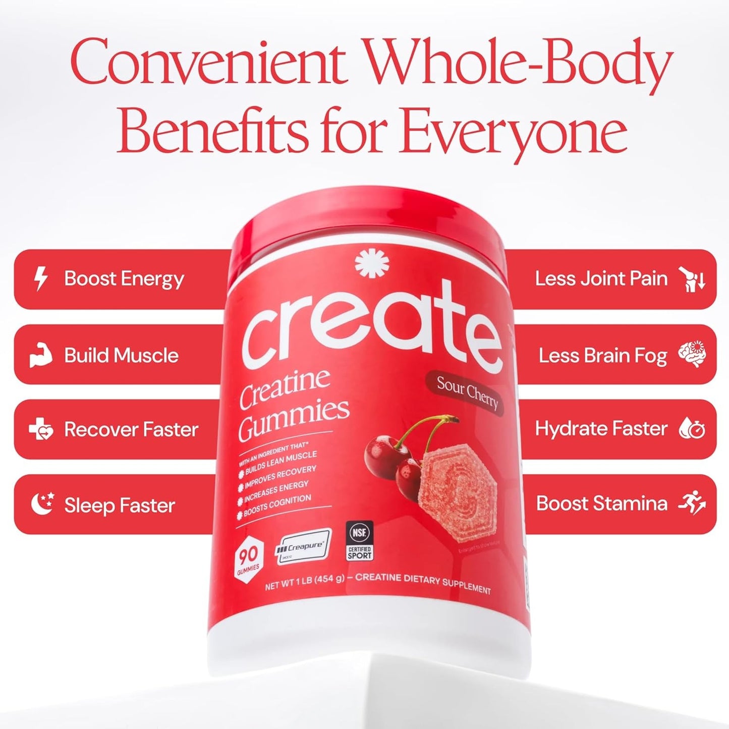 Create Creatine Monohydrate Gummies 1.5 g Strength Endurance & Focus Support Vegan 90 Gummies