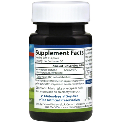 Carlson Labs Serrapeptase Proteolytic Enzyme 120,000 SPU 30 Capsules
