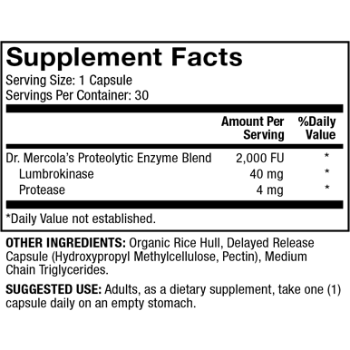 Dr. Mercola Lumbrokinase Enzymes 30 Capsules Cardiovascular Support - VitaBuy
