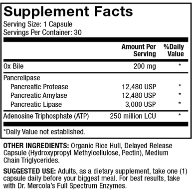 Dr. Mercola Gallbladder Enzymes Digestive Supplement Ox Bile 30 Capsules - VitaBuy