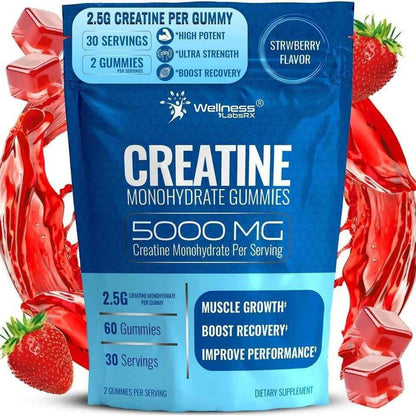 VitaBuy creatine gummies for women and men with strawberry flavor, 5g creatine monohydrate for muscle strength and recovery, 30 servings