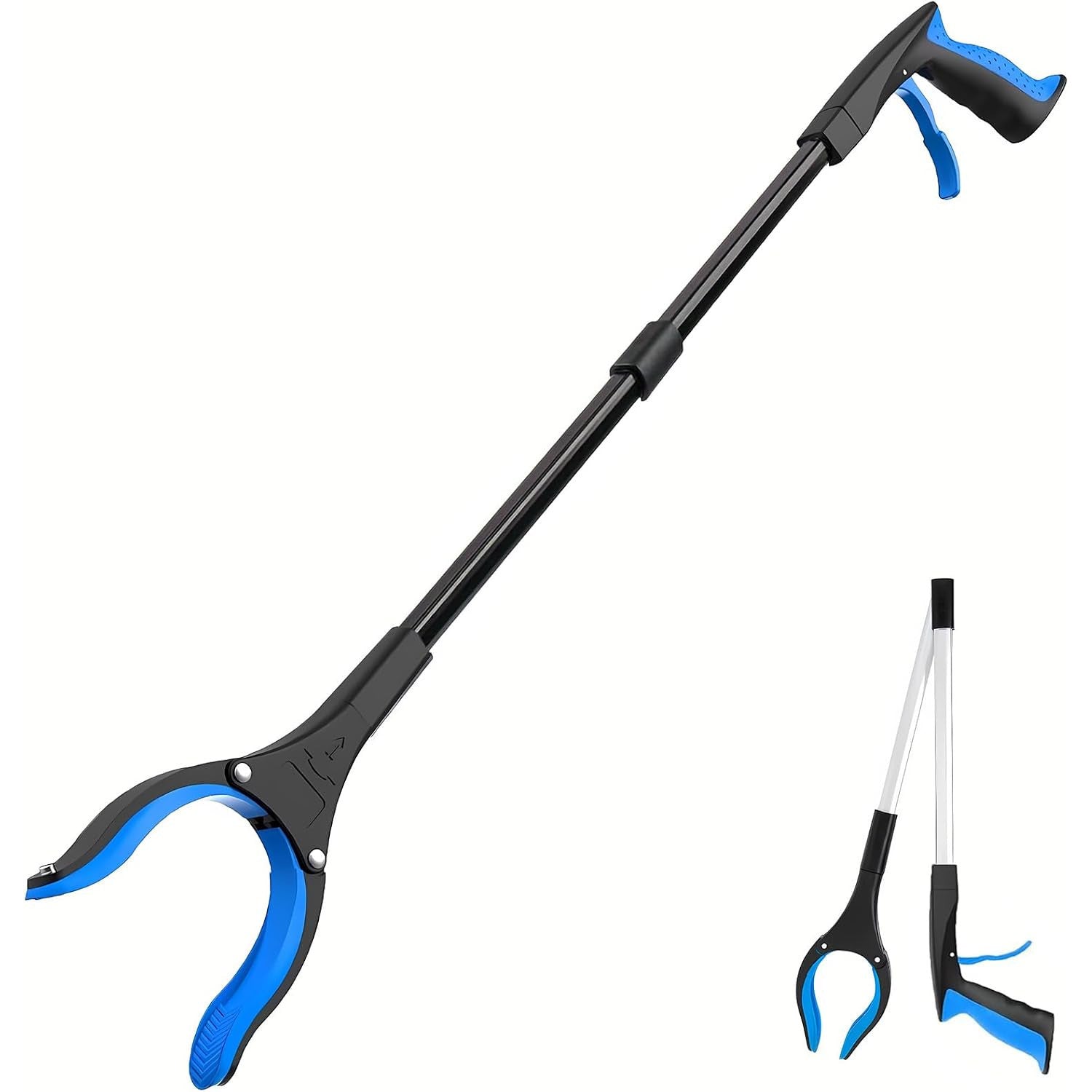 Grabber Reacher Tool 32 in Extra Long Foldable Gripper Heavy Duty Pick Up Stick for Seniors Trash Surgery Recovery Blue