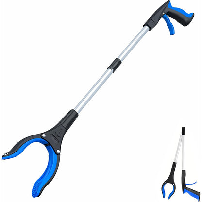 Grabber Reacher Tool 32 in Extra Long Foldable Gripper Heavy Duty Pick Up Stick for Seniors Trash Surgery Recovery Blue