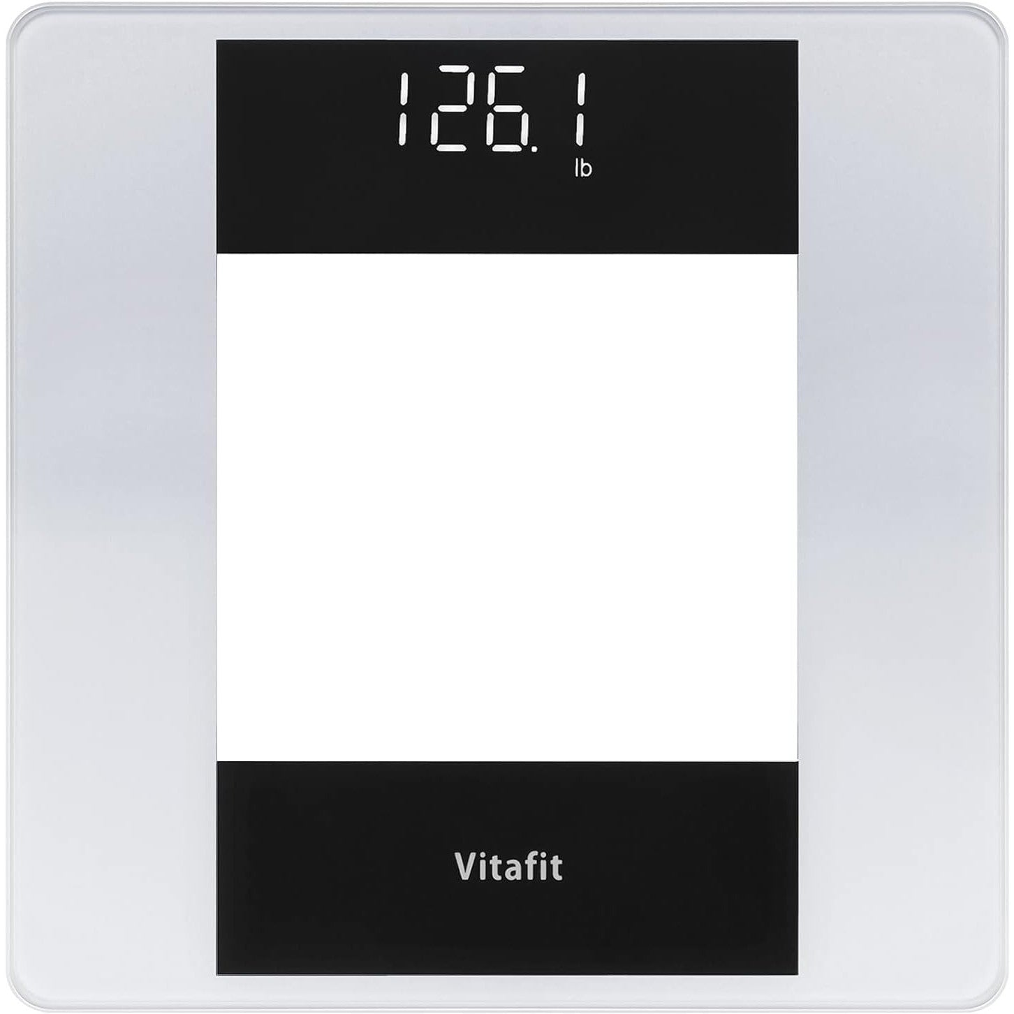 Vitafit Digital Bathroom Scale 400 lb Capacity 0.1 lb Accuracy Step-On LED Display Spray Silver Black