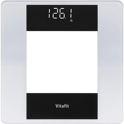 Vitafit Digital Bathroom Scale 400 lb Capacity 0.1 lb Accuracy Step-On LED Display Spray Silver Black