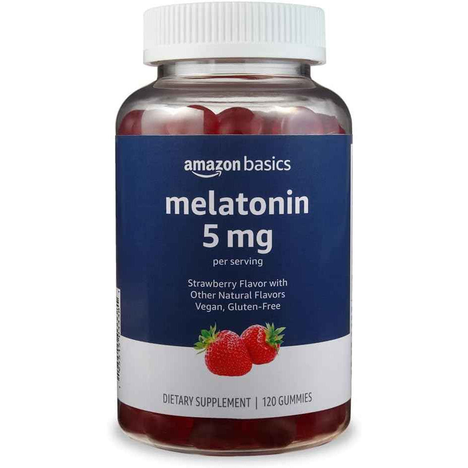 Amazon Basics Melatonin Sleep Support Gummies Strawberry 5mg 120 Count