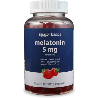 Amazon Basics Melatonin Sleep Support Gummies Strawberry 5mg 120 Count