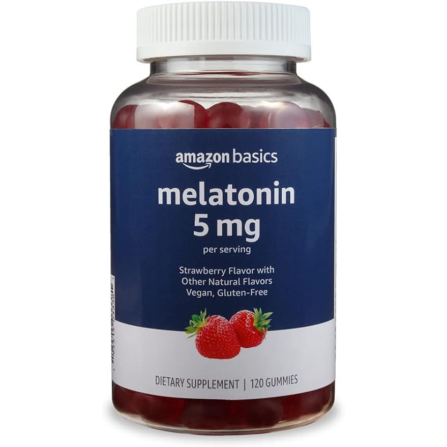 Amazon Basics Melatonin Sleep Support Gummies Strawberry 5mg 120 Count