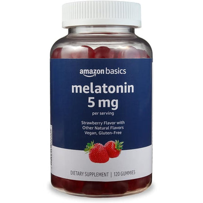 Amazon Basics Melatonin Sleep Support Gummies Strawberry 5mg 120 Count