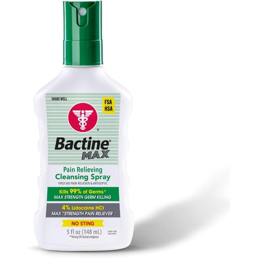 Bactine MAX First Aid Spray 4% Lidocaine Pain Relief for Cuts Burns Bug Bites 5 oz 4 Pack