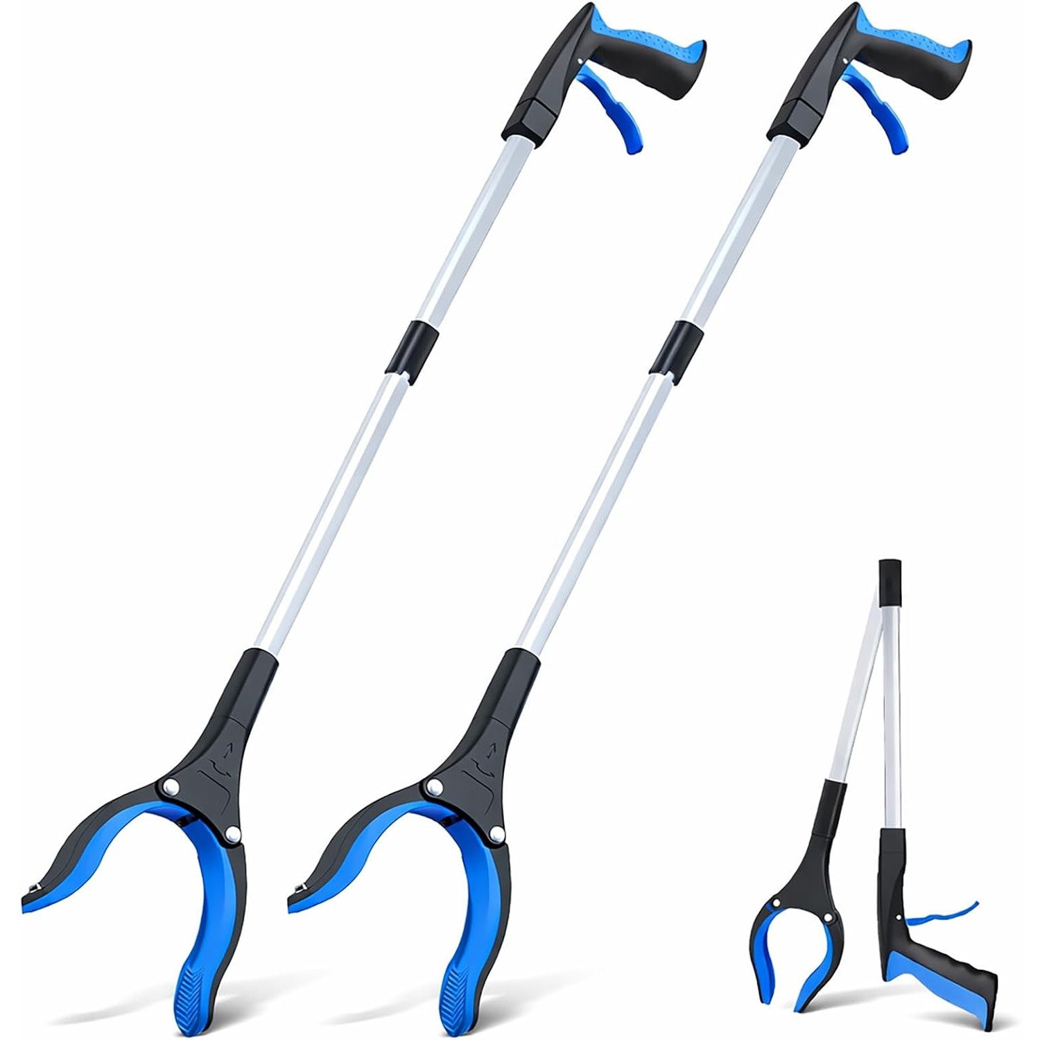 Grabber Reacher Tool 32 in Extra Long Foldable Gripper Heavy Duty Pick Up Stick for Seniors Trash Surgery Recovery Blue