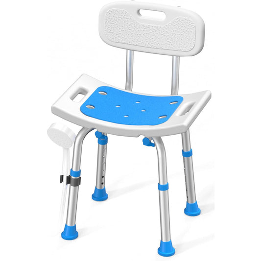 HOMLAND Shower Chair for Seniors Aluminum Frame Height Adjustable Removable Back