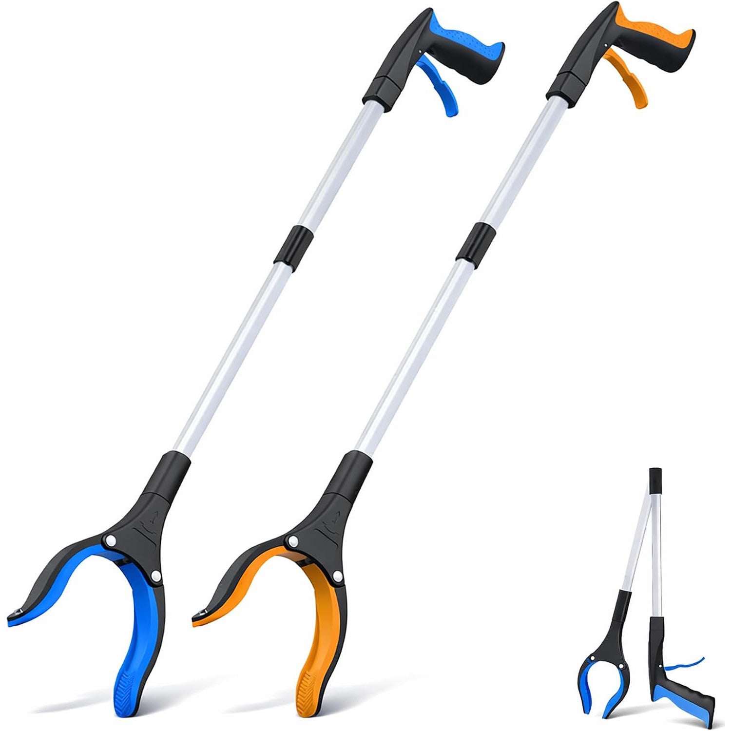 Grabber Reacher Tool 32 in Extra Long Foldable Gripper Heavy Duty Pick Up Stick for Seniors Trash Surgery Recovery Blue