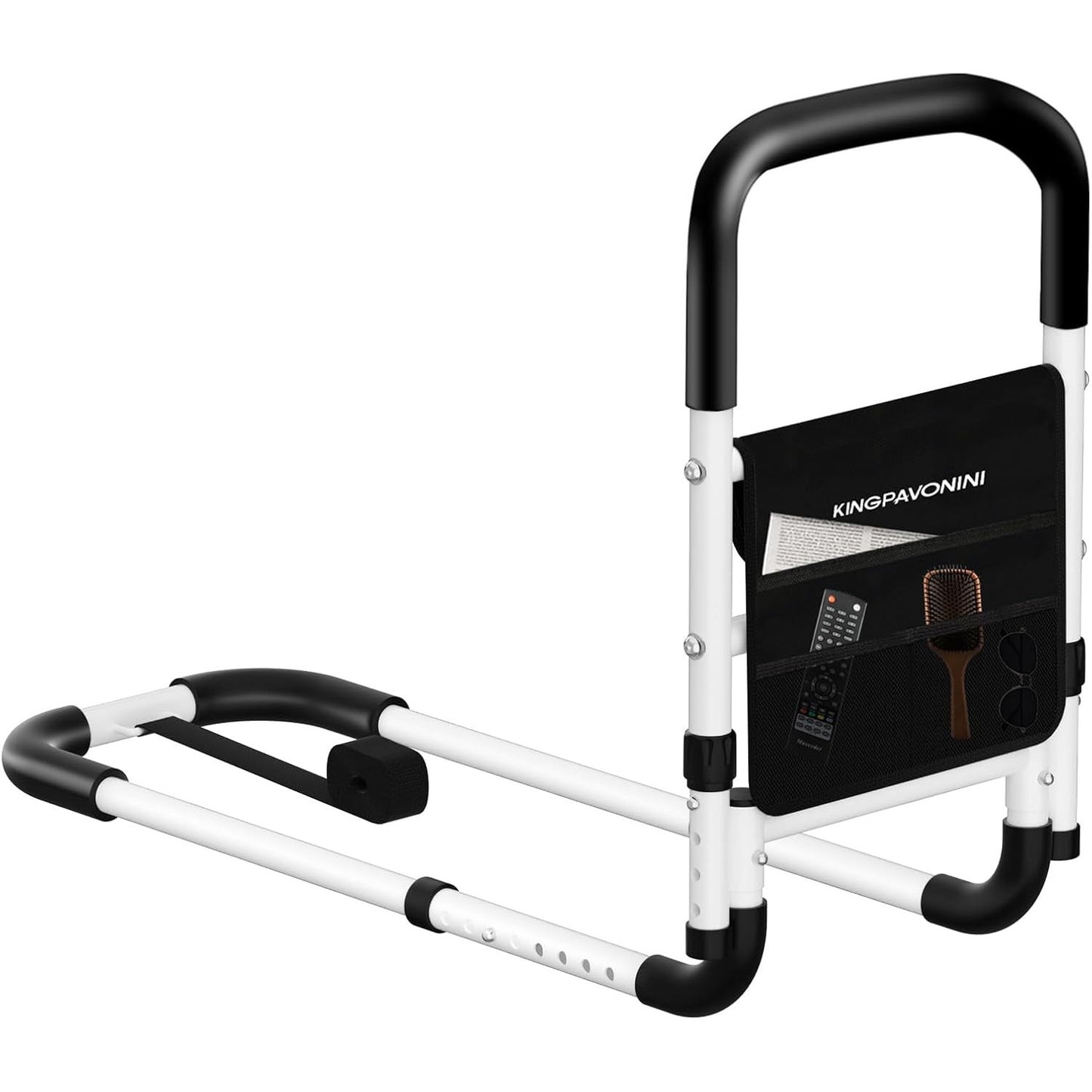 KingPavonini Bed Rails for Elderly Adults Safety 380 lbs ASTM Approved Adjustable Bed Cane Non-Slip Ergonomic Handle Storage Bag Tool-Free