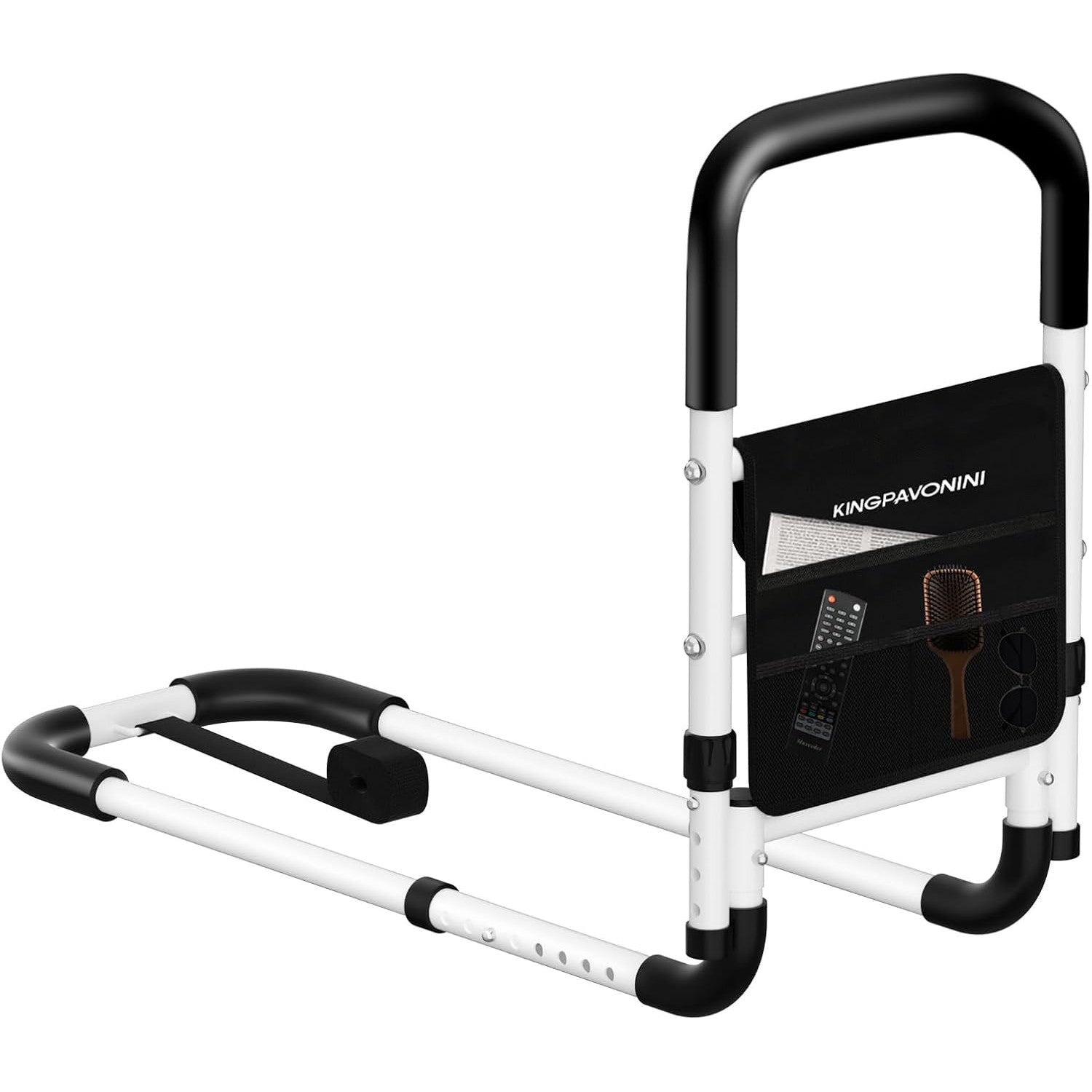 KingPavonini Bed Rails for Elderly Adults Safety 380 lbs ASTM Approved Adjustable Bed Cane Non-Slip Ergonomic Handle Storage Bag Tool-Free