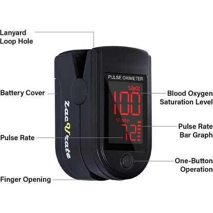 Zacurate 500 Series Fingertip Pulse Oximeter Blood Oxygen Saturation Monitor with Silicon Cover Batteries and Lanyard Royal Black