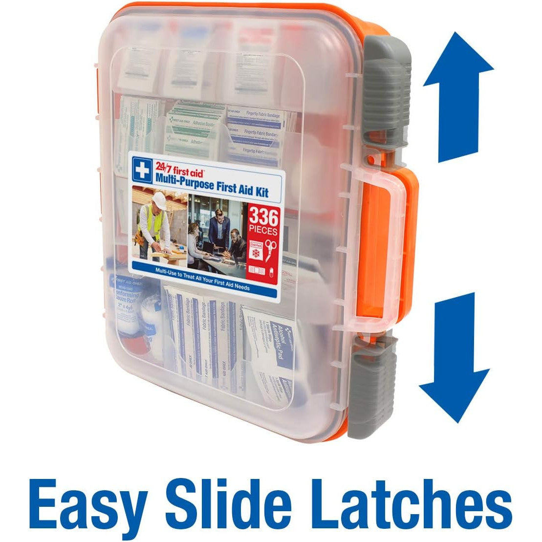 24/7 First Aid OSHA Compliant All-Purpose 100-Person Emergency Kit 336 Pieces Plastic Case with Easy-Slide Latches for Business Home Car