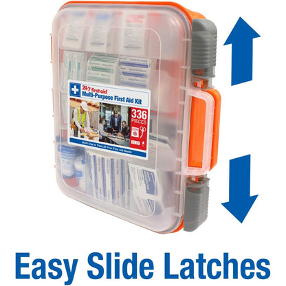 24/7 First Aid OSHA Compliant All-Purpose 100-Person Emergency Kit 336 Pieces Plastic Case with Easy-Slide Latches for Business Home Car