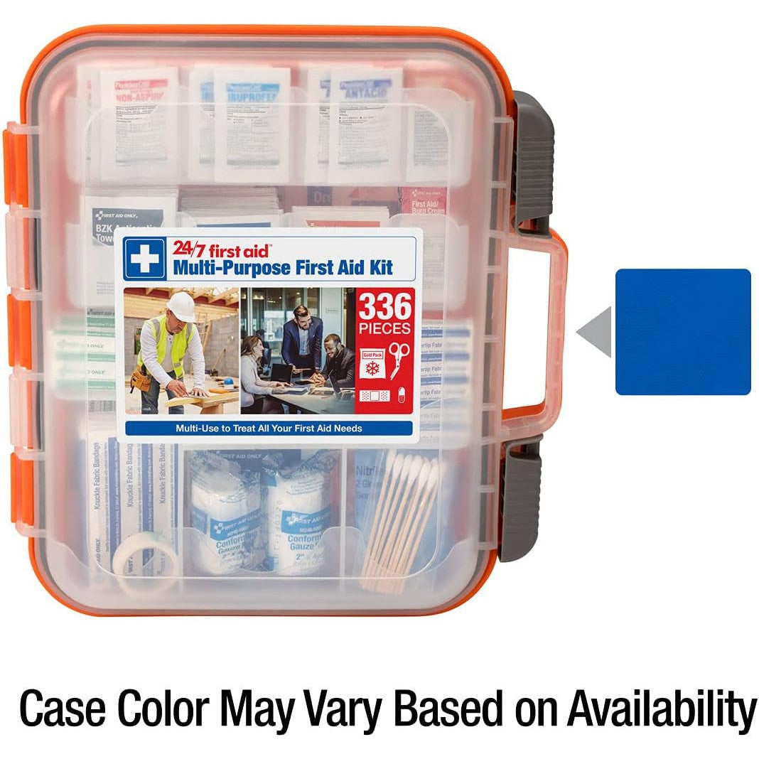 24/7 First Aid OSHA Compliant All-Purpose 100-Person Emergency Kit 336 Pieces Plastic Case with Easy-Slide Latches for Business Home Car