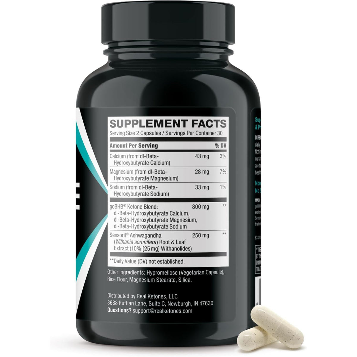 Real Ketones Ashwagandha Cortisol Mood Support Capsules 60 Count