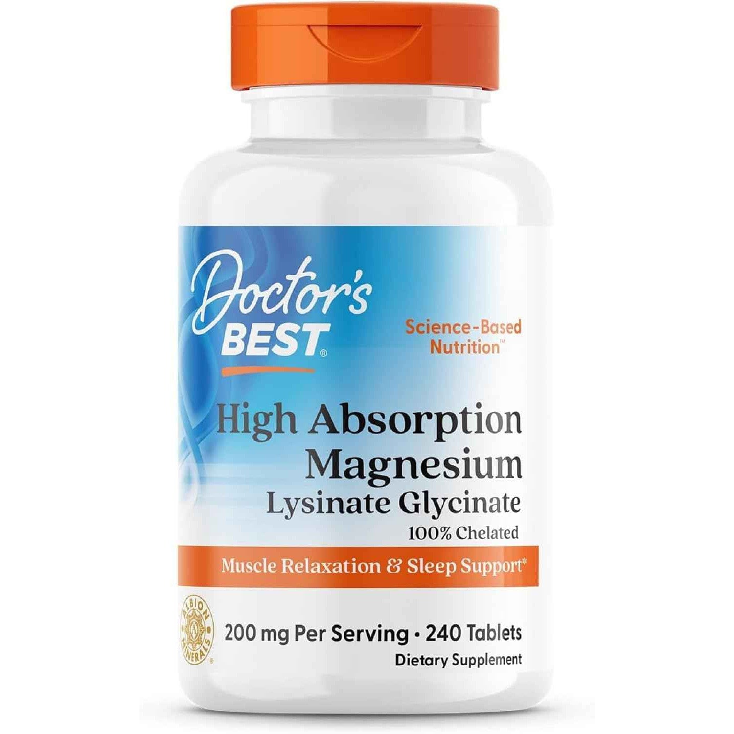 Doctor's Best High Absorption Magnesium Glycinate Lysinate Supplement Tablets 200mg
