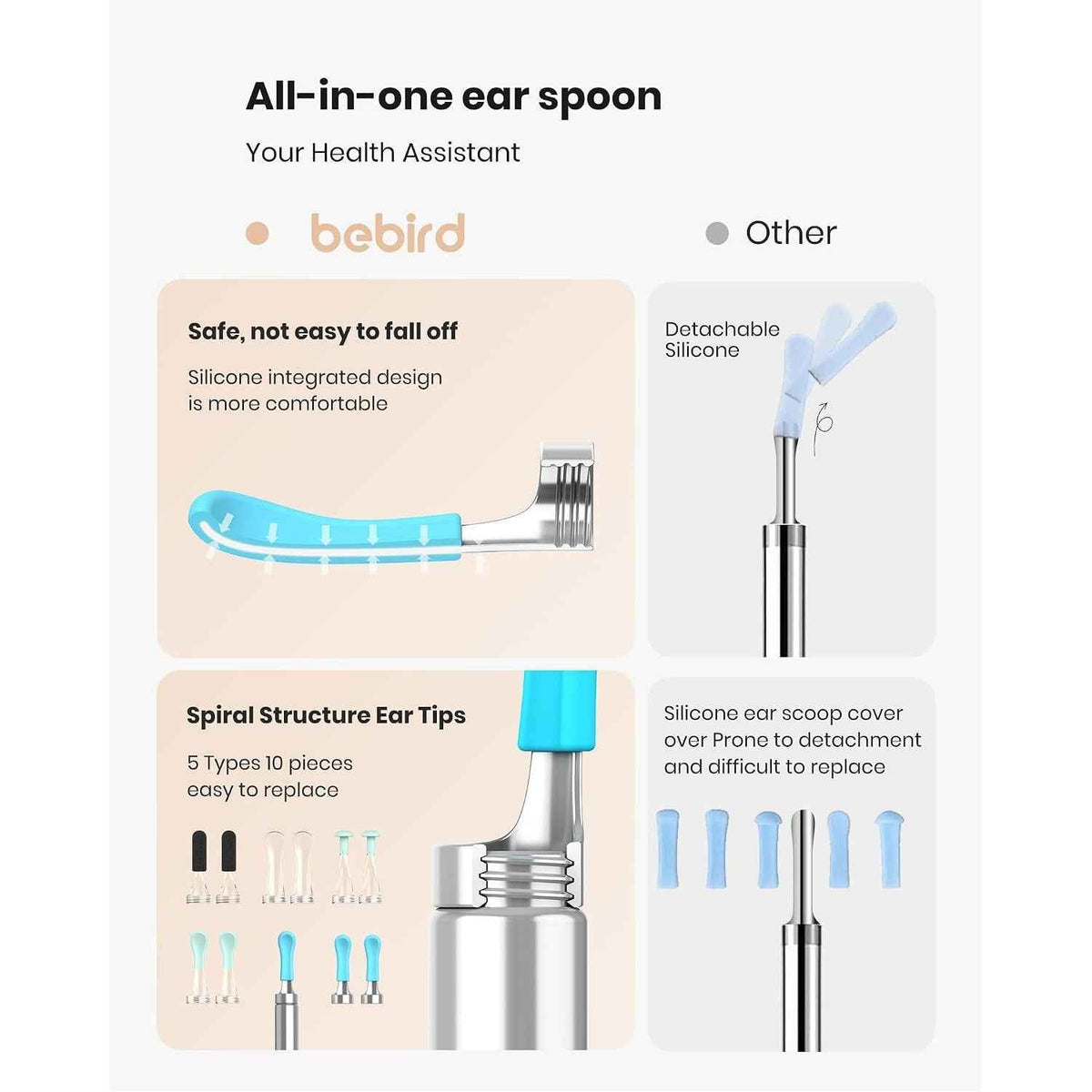 BEBIRD R1 ear wax removal kit with HD camera showing the tool and camera tip for safe ear cleaning.