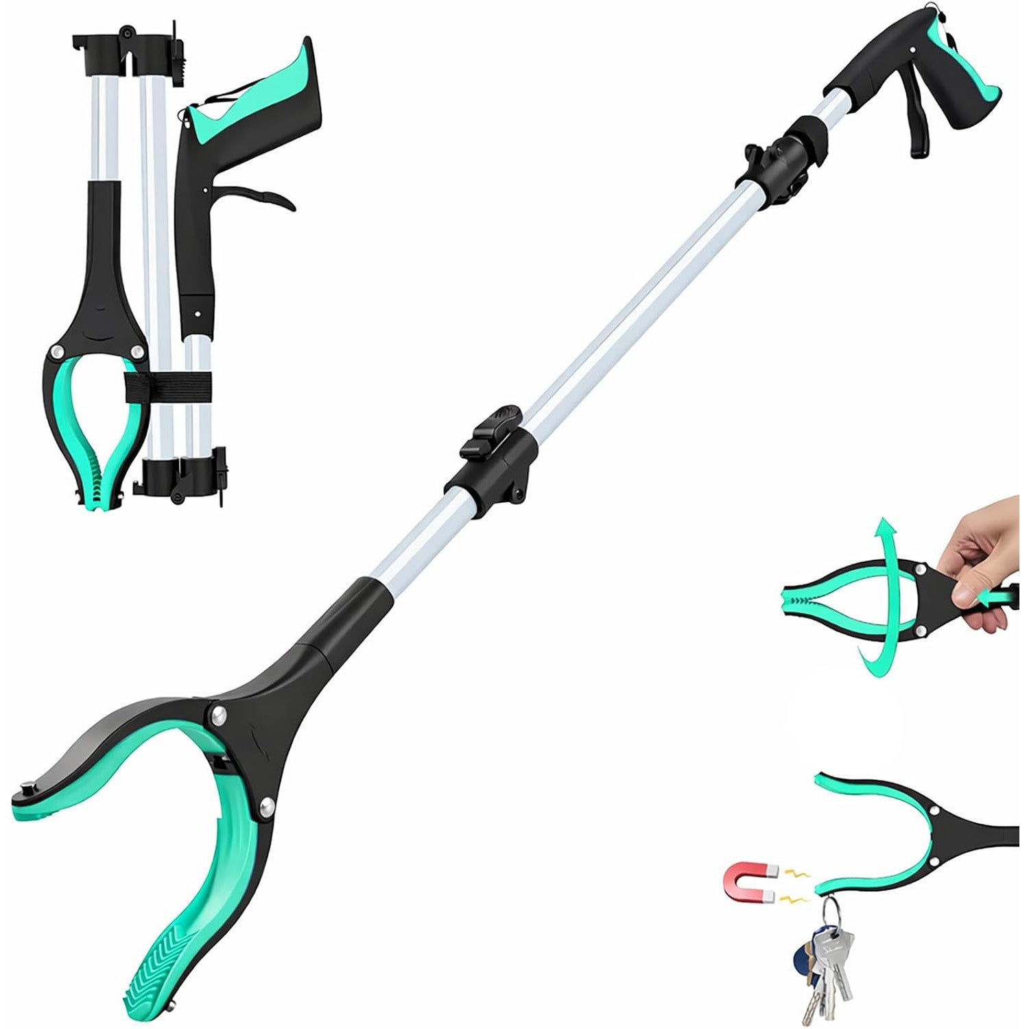 Grabber Reacher Tool 32 in Extra Long Foldable Gripper Heavy Duty Pick Up Stick for Seniors Trash Surgery Recovery Blue