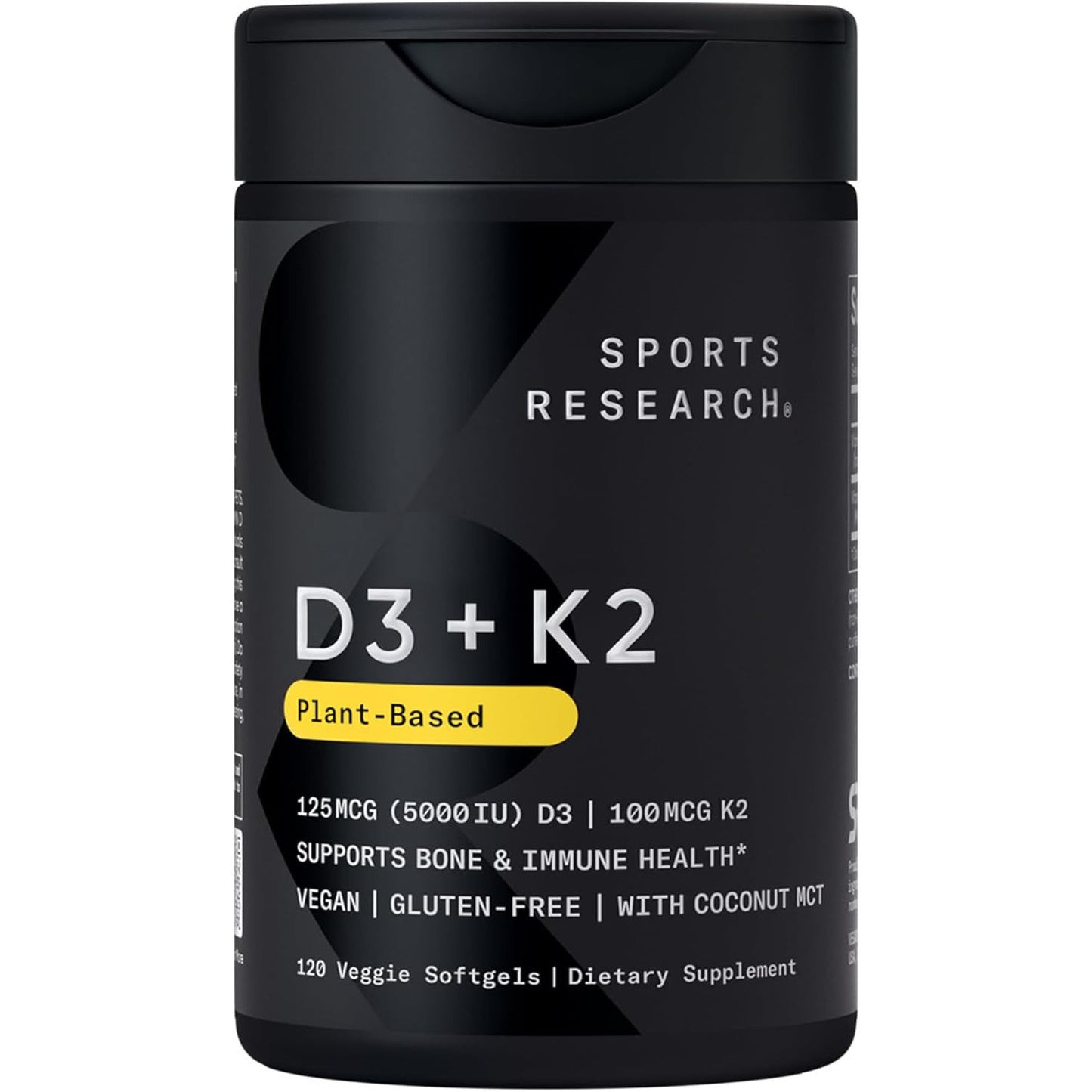 Sports Research Vitamin D3 + K2 Supplement Vegan 5000IU 60 Softgels