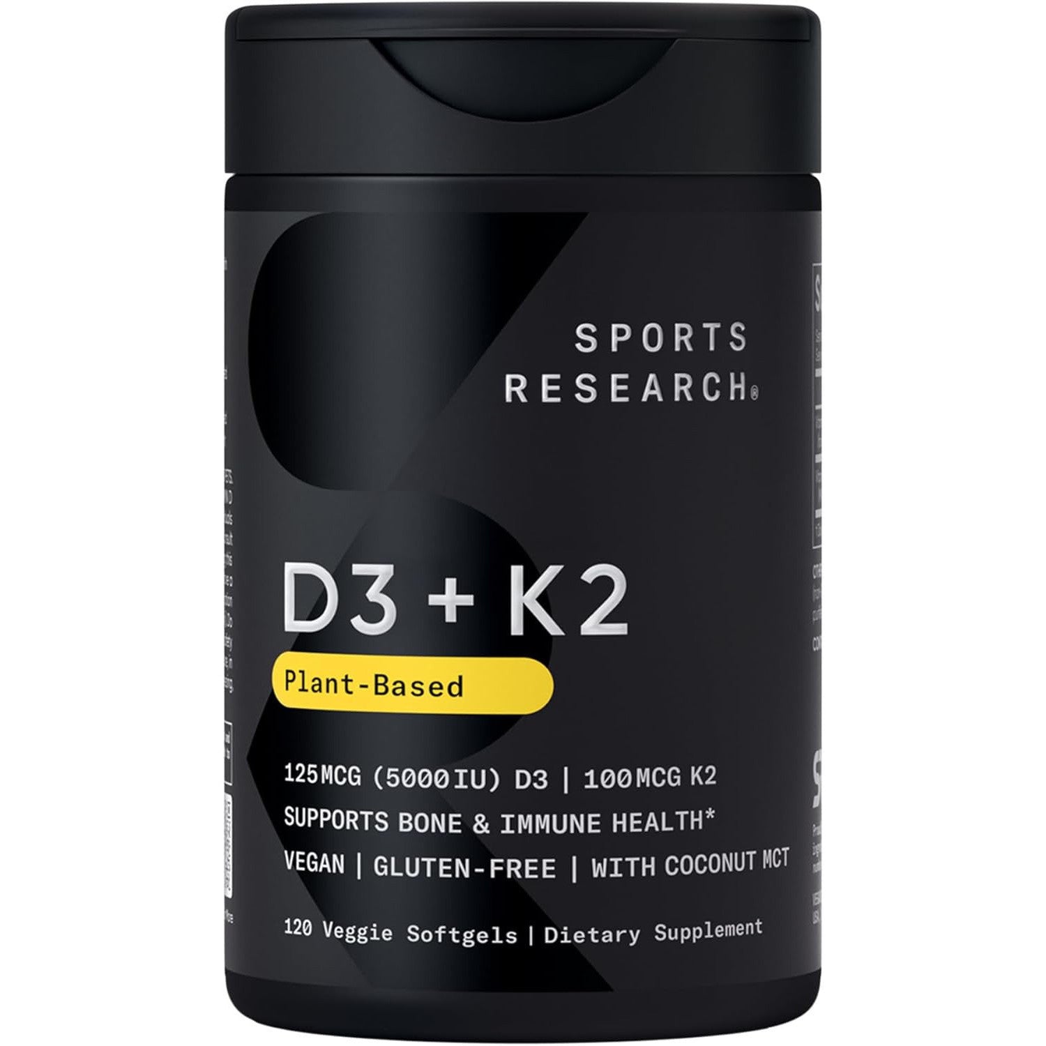 Sports Research Vitamin D3 + K2 Supplement Vegan 5000IU 60 Softgels