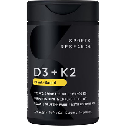 Sports Research Vitamin D3 + K2 Supplement Vegan 5000IU 60 Softgels
