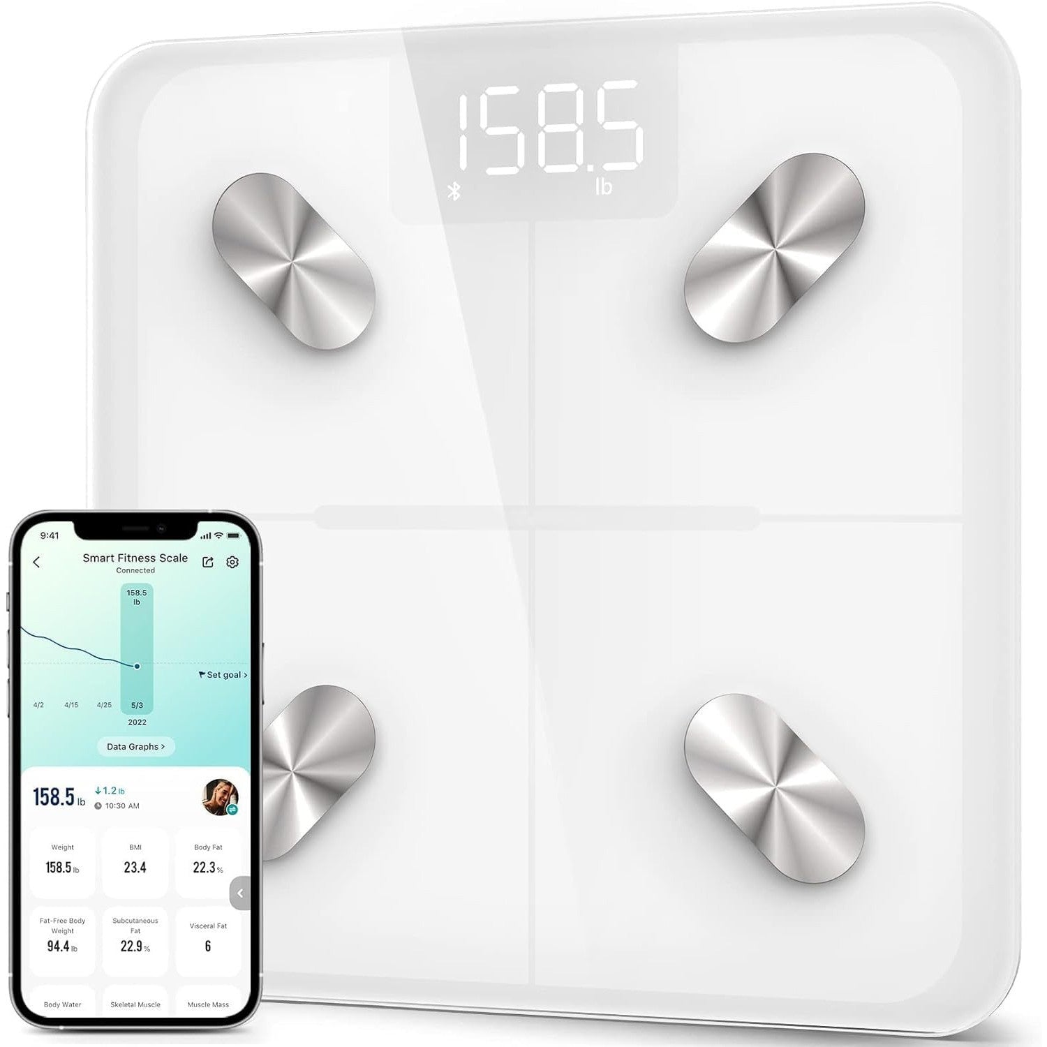 Etekcity Smart Scale Body Weight Fat BMI 400 lb Capacity Bluetooth LED Tempered Glass