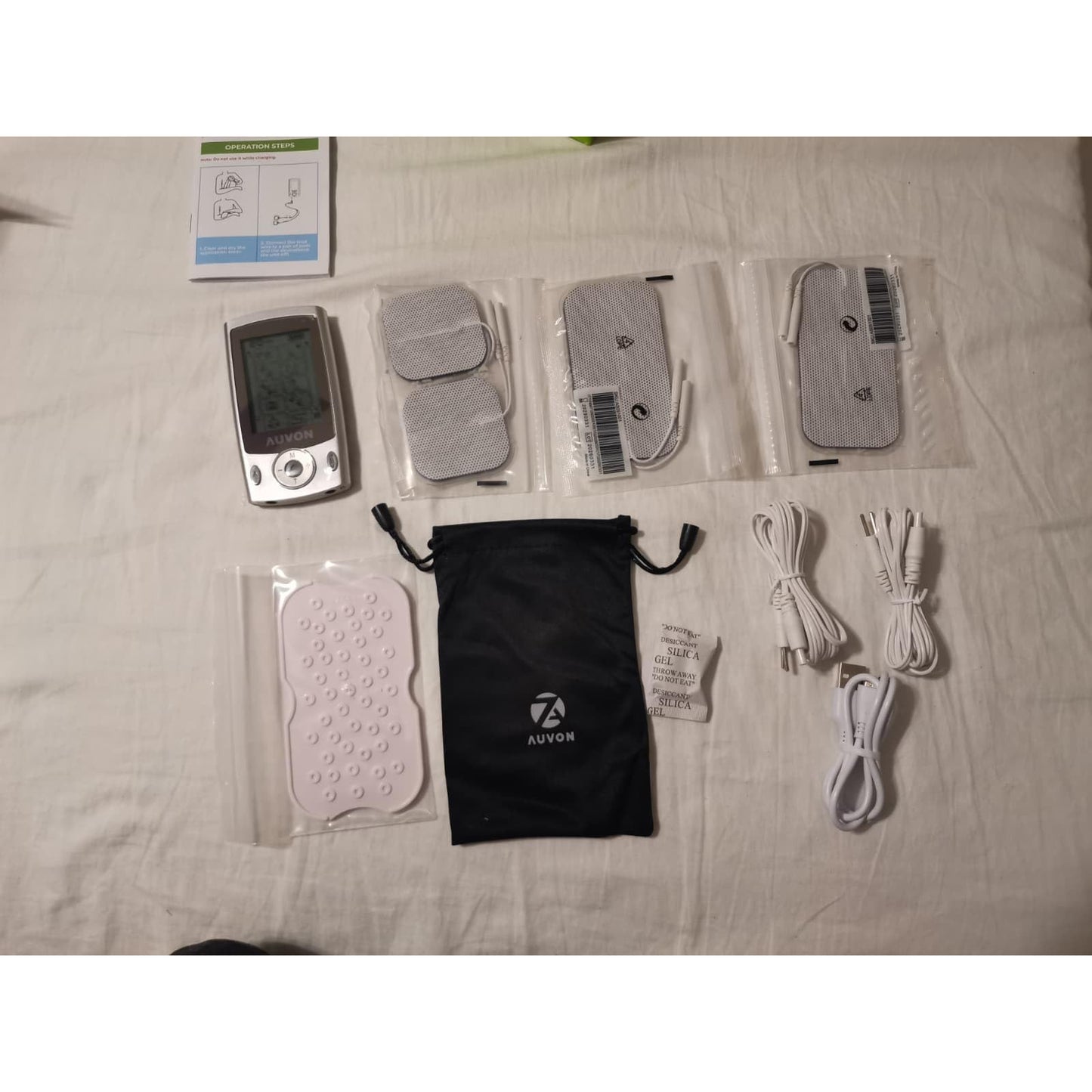AUVON Dual Channel TENS Unit Muscle Stimulator Machine 20 Modes 2" and 2"x4" Electrode Pads