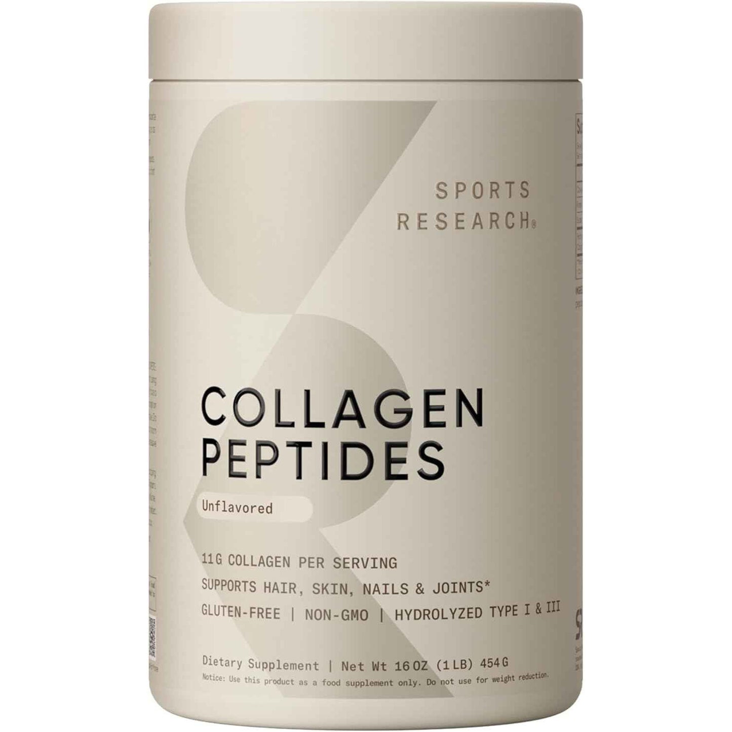 Sports Research Hydrolyzed Collagen Peptides Powder Supplement Unflavored