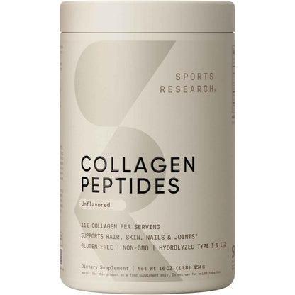 Sports Research Hydrolyzed Collagen Peptides Powder Supplement Unflavored