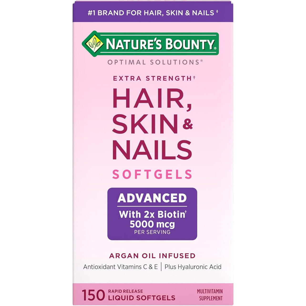 Nature's Bounty Advanced Hair Skin & Nails Argan-Infused Supplement 150 Softgels