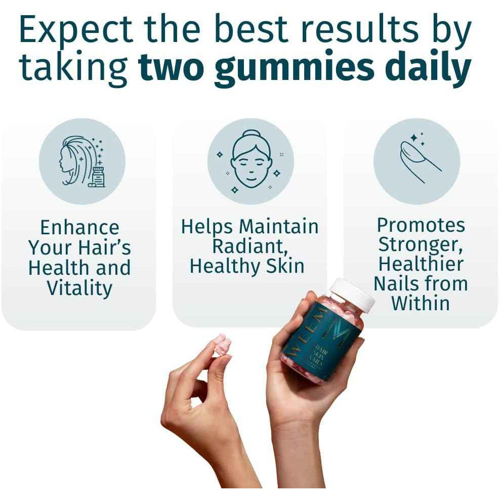 WEEM Hair Skin and Nails Gummies Vegan Biotin Supplement 60 Count