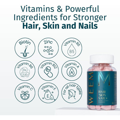 WEEM Hair Skin and Nails Gummies Vegan Biotin Supplement 60 Count