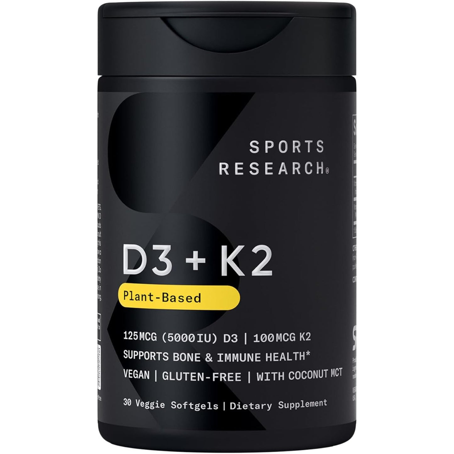 Sports Research Vitamin D3 + K2 Supplement Vegan 5000IU 60 Softgels