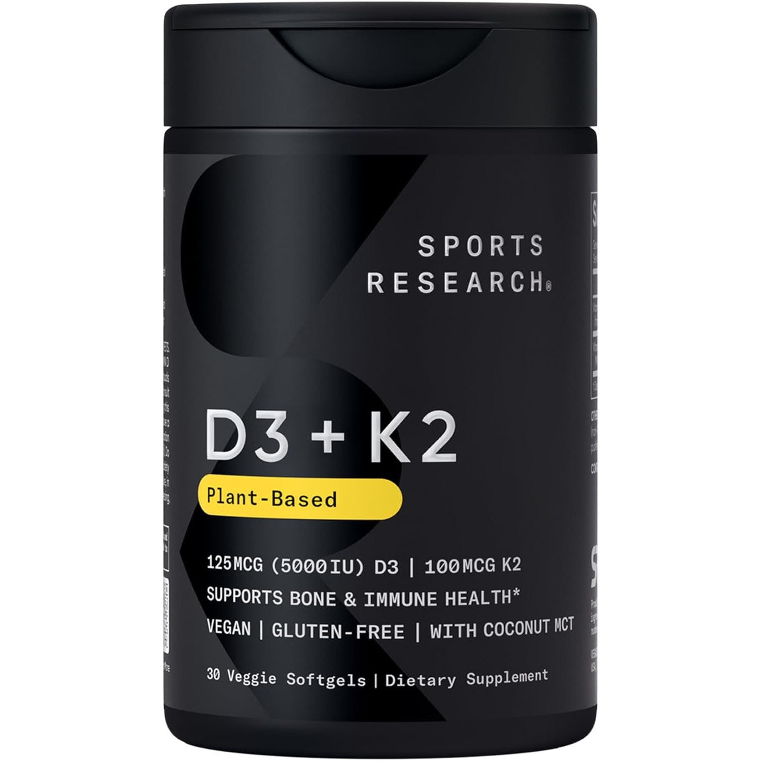 Sports Research Vitamin D3 + K2 Supplement Vegan 5000IU 60 Softgels