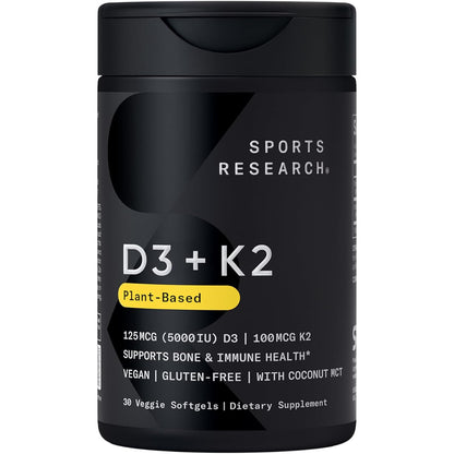 Sports Research Vitamin D3 + K2 Supplement Vegan 5000IU 60 Softgels