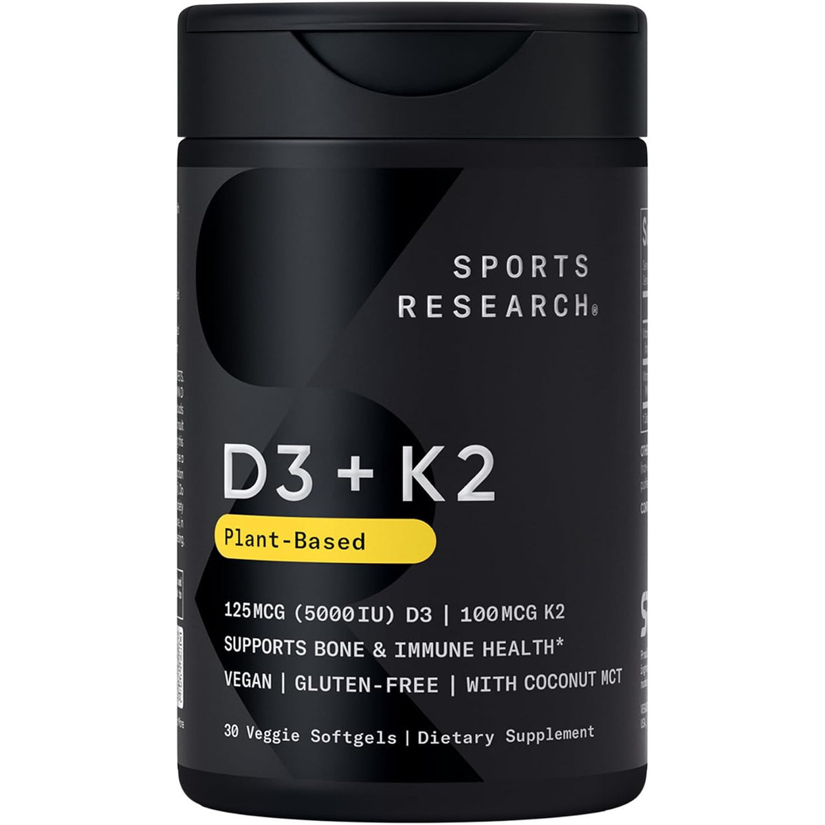 Sports Research Vitamin D3 + K2 Supplement Vegan 5000IU 60 Softgels