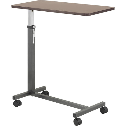 Drive Medical Overbed Table with Wheels Woodgrain Top Silver Vein