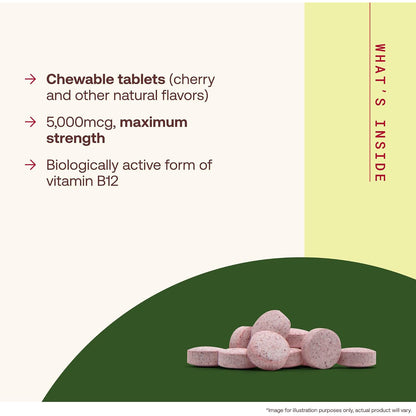 Jarrow Formulas Methyl B-12 5000 mcg Cellular Energy Dietary Supplement Chewable Tablets