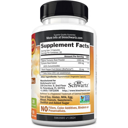 BioSchwartz Turmeric Curcumin with Black Pepper Extract 1500mg 90 Capsules