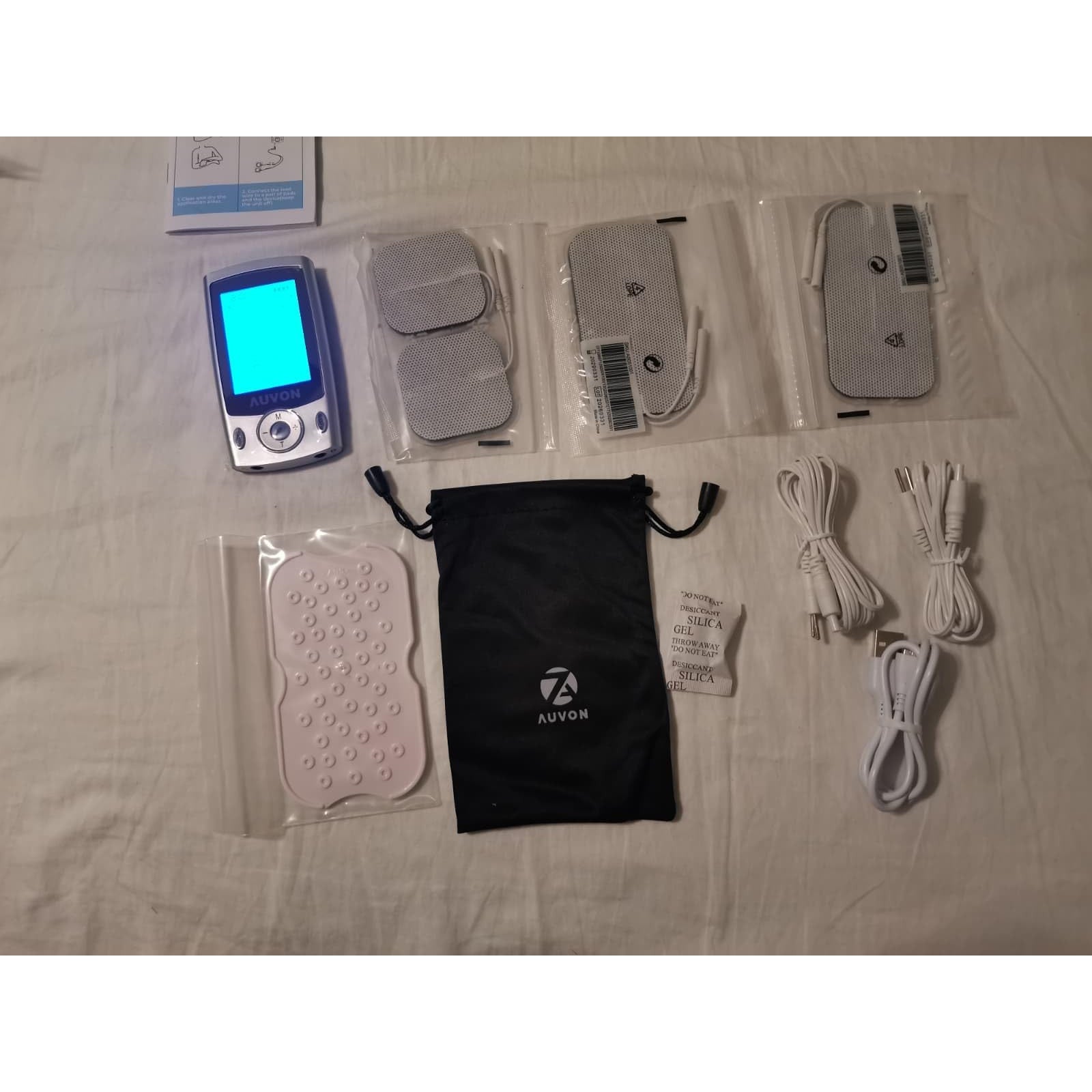 AUVON Dual Channel TENS Unit Muscle Stimulator Machine 20 Modes 2" and 2"x4" Electrode Pads