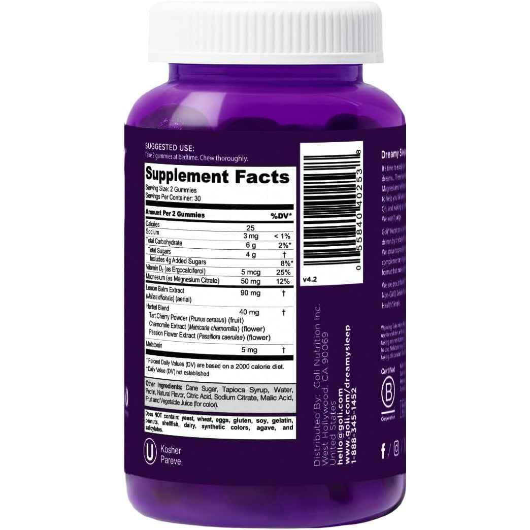 Goli Dreamy Sleep Melatonin Vitamin D Dietary Supplement Gummies