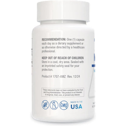 Biotics Research Mg-Zyme Triple Magnesium Complex capsules, 100 mg, showing orange and white capsules in a bottle.