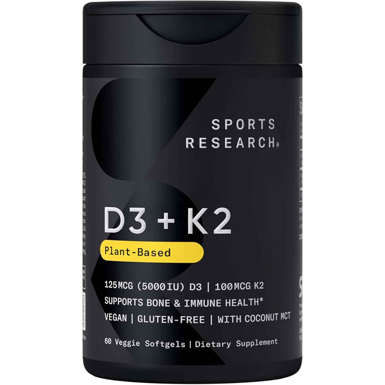 Sports Research Vitamin D3 + K2 Supplement Vegan 5000IU 60 Softgels
